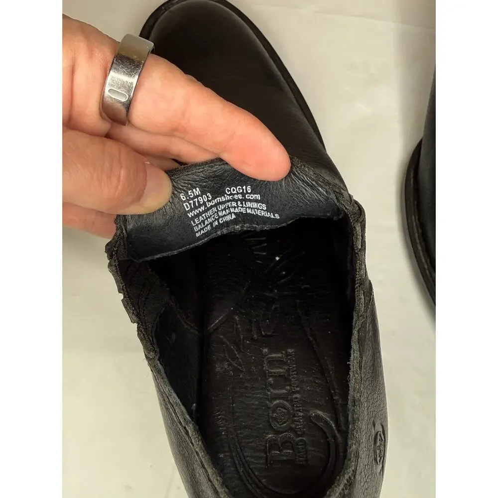 Born Black Leather Ankle Booties Size 6.5 Stacked Heel